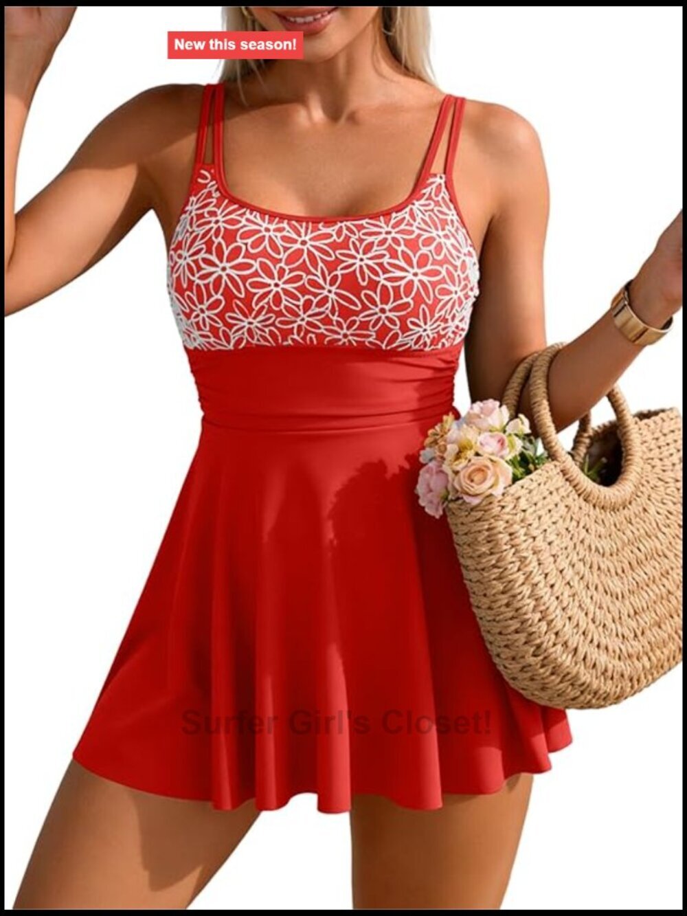 Embroidered Floral One Piece Swimsuit with Tummy Control and Adjustable Straps